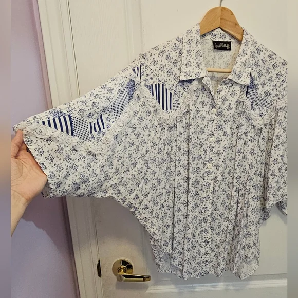 Vintage Blue & White Patchwork Set - includes blouse and skirt - Picture 8 of 13